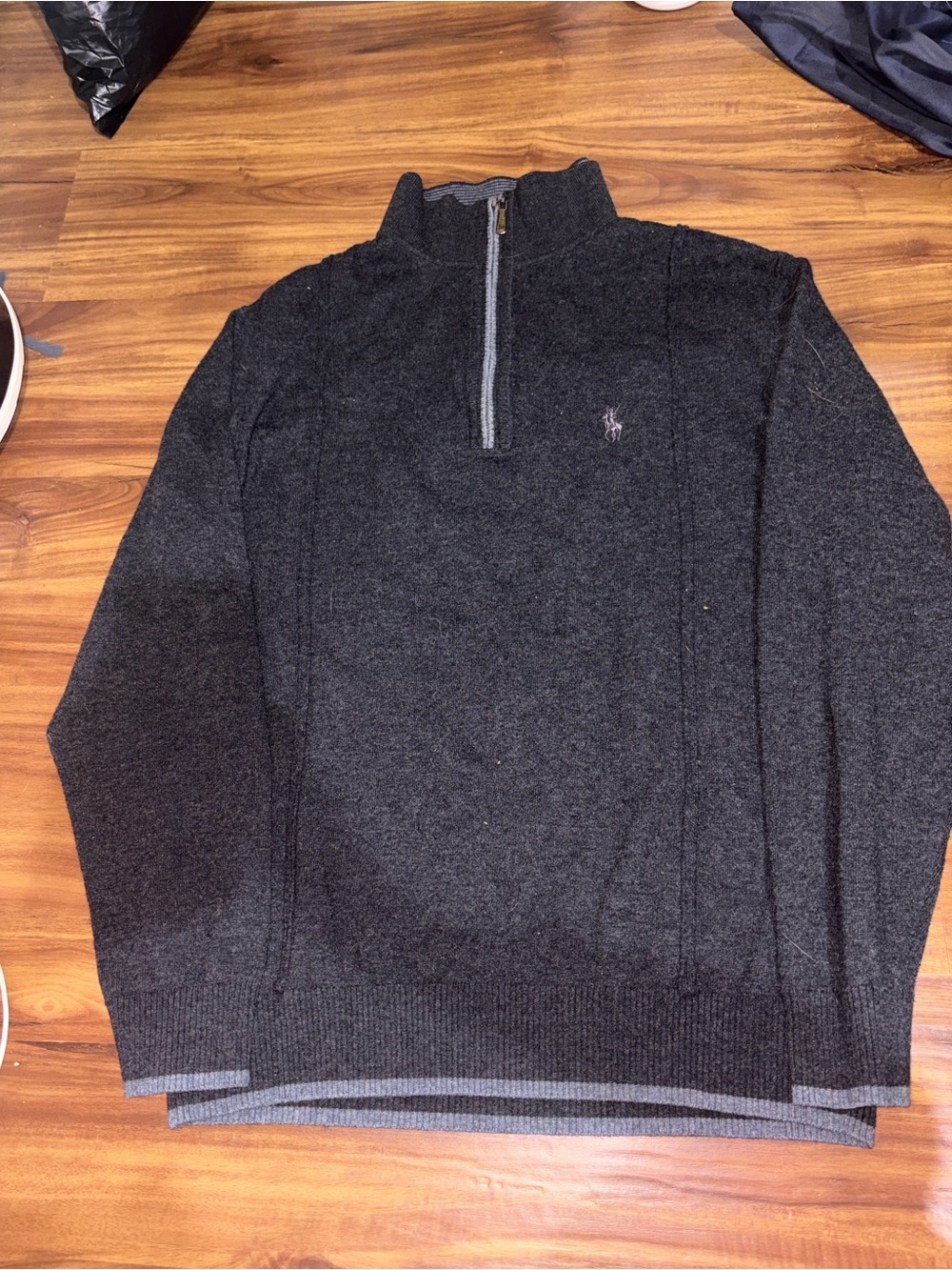 Men's Charcoal Quarter-Zip Sweater with Subtle Logo